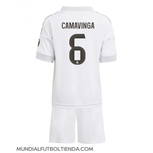 Camiseta Real Madrid Eduardo Camavinga #6 Primera Equipación Replica 2025-26 para niños mangas cortas (+ Pantalones cortos)